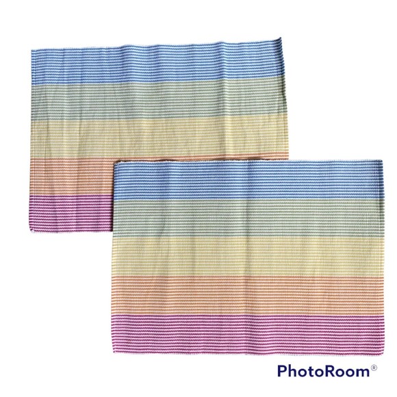 Set Of 2 Raney Pottery Barn Rainbow Striped Placemats Table Linens Colorful - Picture 1 of 4